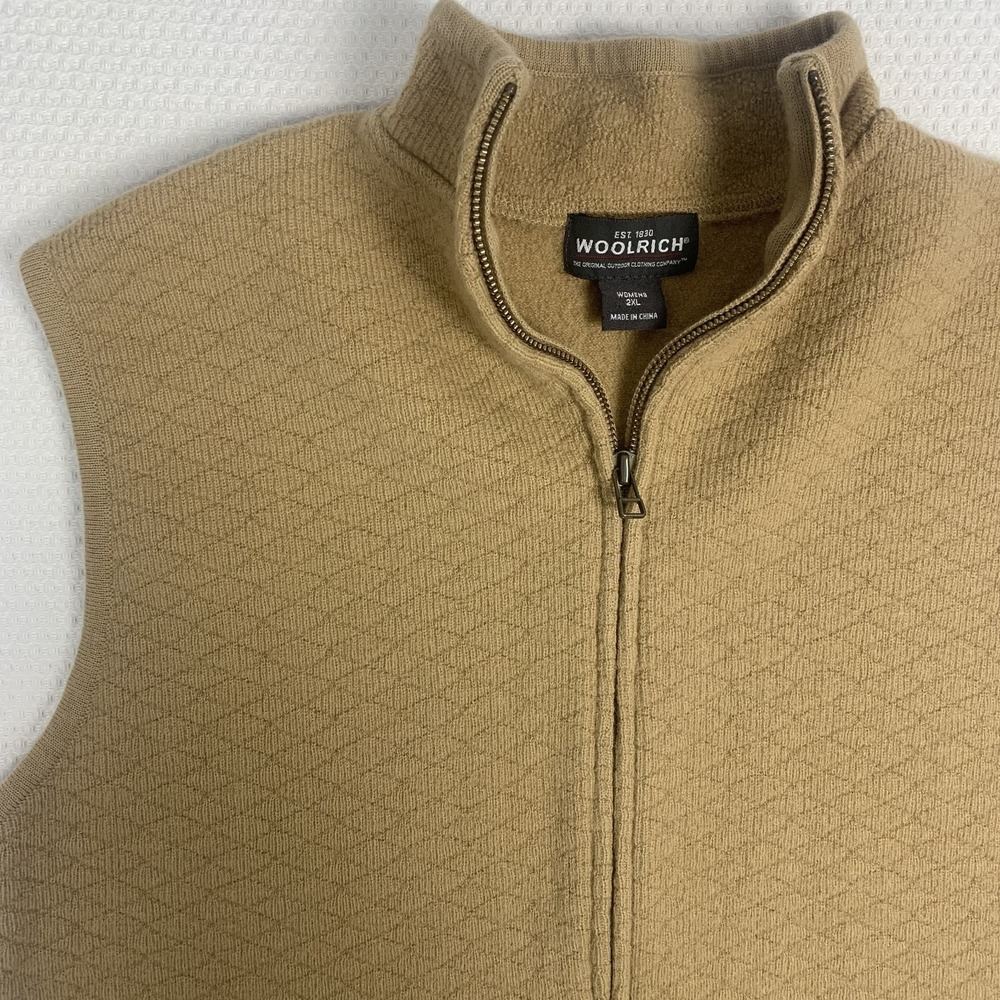 Woolrich Wool Sweater Vest Womens Camel Full Zip Mock Neck 9702 Fits Like Medium